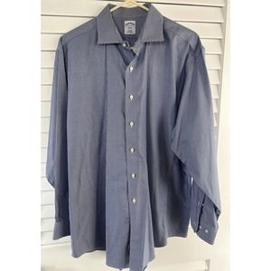 Brooks Brothers 346 Mens Dress Shirt Long Sleeve Blue & White Check 17 - 4/5